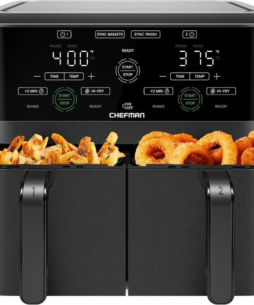 Chefman 6 Quart Dual Basket Air Fryer - Digital Touchscreen, Smart Sync Finish