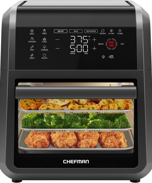 Chefman 12-Quart 5-in-1 Air Fryer Oven with Digital Timer. Touchscreen. and 12 Presets - Family Size Countertop Convection Oven. Dishwasher-Safe Parts